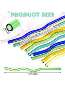 12 Pcs Reusable Wavy Colorful Glass Straws,20cm X8 Mm Shatter Resistant Cute Drinking Straws With 1 Clean Brush For Beverages,Coffee,Juice,Cocktail,Teas - Multicolor - View 11