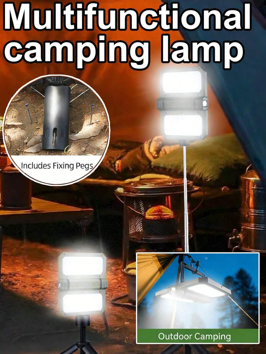 1pc Portable And Durable Multi-Functional Camping Lamp: Solar Charging + Dual-Side Lighting + Long-Lasting Battery Life, A Practical Equipment Suitable For Outdoor Camping / Night Fishing / Emergency Lighting.