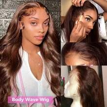 34 Inch Body Wave Human Blended Hair Wig With 13x4 HD Lace. Made From 200% Density Brazilian Virgin Hair In Natural Black. Pre-Plucked Hairline & Glueless Design Offer A Flawless, Quick-To-Wear Look With Voluminous, Soft Curls. - Brown - View 8