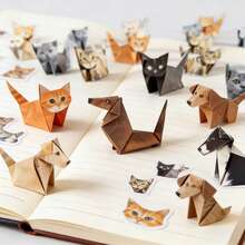 50pcs Minimalist Origami Animal Figurines Set - Cat & Dog Origami Crafts Kit, High-Definition Printing On Thick Paper, Easy Folding Without Tools, Suitable For Teens And Adults, Ideal Desktop Decor, Bookshelf Ornament, And Handmade Gift For Cat Lovers