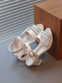 1 Pair Fashion Summer New Girls' Rhinestone Butterfly Princess High Heel Sandals, Suitable For 3-15 Years Old Girls To Wear Casually, To Parties, On Vacation, And To Formal Events - Beige - View 4