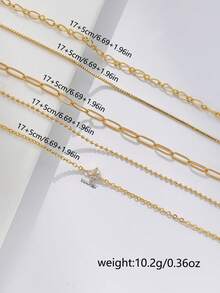 5件套女士手链套装，波西米亚夏季海滩风，包含镀金多层基础链、回形针链、串珠链、锆石四叶草吊坠，可叠戴多层手链，珠宝礼品 - 金黃色 - 查看 6