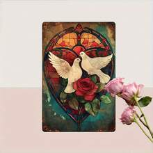 1pc Vintage  & Heart-Shaped Stained Glass Plaque, 8x12" - Rustic Peace And Love Wall Decor With Colorful Glass Effect, Ideal For Living Room, Balcony, Christmas, Thanksgiving, Valentine's Day, Festive Decoration|Heartshaped Decor|Rustic Finish - White - View 6