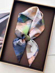 1 件优雅时尚百搭紫色和白色花朵印花仿丝围巾/头巾丝巾头巾