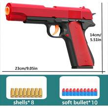 Toy Bb Gun, Shell Ejecting Toy Pistol With Soft Bullets, Educational Model Toy Pistol Outdoor Shooting Game, Gifts For Kids Boys Girls, Soft Bullets*8, Bullets Cases*10, Silencer*1, Clip*1 - Red - View 6