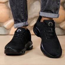 Men's Fashionable Sports Shoes With Air Cushion Running Shoes, Anti Slip And Breathable Running Shoelaces And Arch Support, Suitable For Daily Fitness, Sports, And Commuting - 黑色 - 查看 4