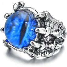 Gothic Punk Devil Evil Eye Dragon Eagle Claw Ring Retro Open Adjustable Skull Decoration Eyeball Hell Devil Motorcyclist Jewelry Halloween Costume Party Accessories - 藍色 - 查看 7