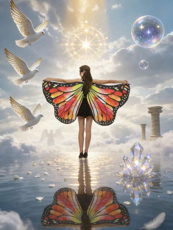 Capa con diseño de mariposa para vestirse, chal con alas de mariposa de colores brillantes para damas, capa de hada, tela suave con tirantes de seda, capa con estampado de mariposa de hada, accesorios de disfraz para actuaciones en el escenario, adecuado para Halloween, Navidad, fiestas de cumpleaños, fiestas, juegos de roles, actuaciones en el escenario y festivales de música, es el regalo perfecto para familiares y amigos