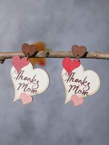 1 Pair Wooden Heart Shaped Earrings, Mother's Day Gift, Appreciation For Mom - Multicolor - View 1