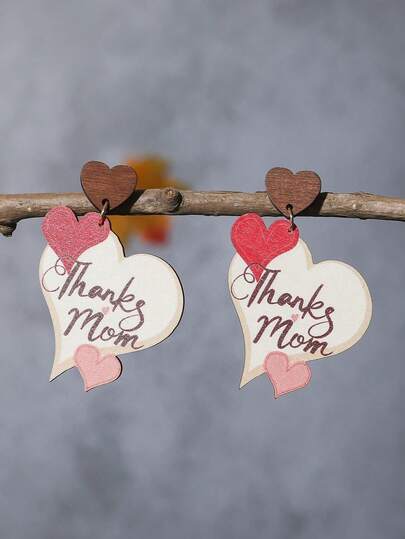 1 Pair Wooden Heart Shaped Earrings, Mother's Day Gift, Appreciation For Mom
