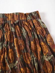 EARO 女士印花长款 A 字裙，飘逸长裙，休闲复古风宽松修身百搭夏季款 - 黃色 - 查看 5