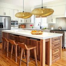 40厘米乡村风格吊灯灯罩 - 手工竹制吊灯，适用于厨房岛台、餐厅和农舍天花板（仅含灯罩）