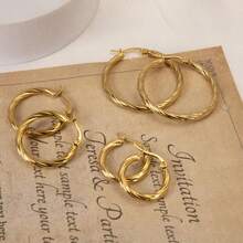 Women's Earrings - Circular Geometric Stainless Steel Studs, Statement Fashion Hoop Earrings, European-Style Studs With Sophisticated Jewelry Appeal, The Perfect Valentine's Gift For Your Female Friend - Gold - View 5