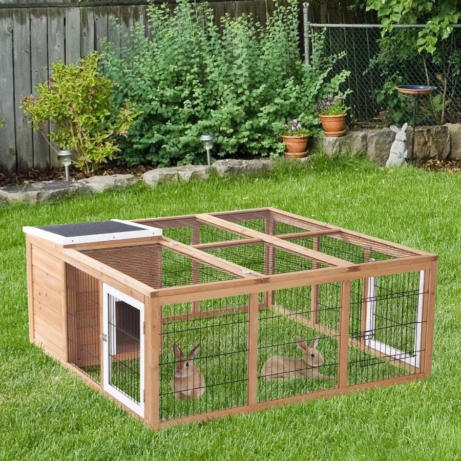 Poulailler pour lapin en bois, cage pour lapin résistante au froid avec toit pliable, parc extérieur 123X120X52 cm, enclos pour petits animaux, lapins, cage pour lapin pour intérieur et extérieur, nature - Natürlich - Übersicht 1