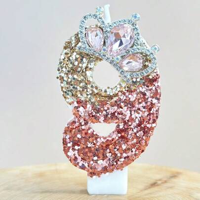 New Sparkling Rhinestone Crown Numeral Candles, 0-9 Cake Topper Candles For Birthday Cake Decoration, DIY Cake & Dessert Toppers, Suitable For Adult Graduation, Birthday, Housewarming, Anniversary Or Wedding Party Celebration, Indoor Halloween, Christmas Event And Party Supplies, Applicable For Christmas, New Year, Valentine's Day And Various Party Occasions