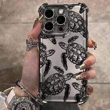 Funda de teléfono personalizada con diseño creativo de patrón de tortuga negra, adecuada para Apple  17 Air 16 15 14 13 12 11 Pro Max X XR XSMAX 8 7 Plus, marco electrochapado, funda suave a prueba de golpes de cuatro esquinas, cubierta trasera de lujo, funda para smartphone, funda artística para teléfono, patrón único, material duradero, entusiasta de la tecnología, protector de herramientas pequeñas - Multicolor - Ver 4