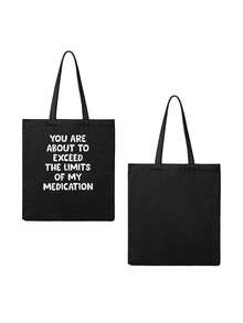 1 Pcs Plus Size Women'S Tank Top With A Fashionable Letter Print Reusable Printed Shopping Bag, Multi-Functional Printed Tote Bag, Casual Style, Unlined, Hand Washable Or Dry Cleanable, Ideal Gift For Friends Or Birthdays. - Black - View 1