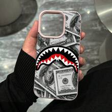 Money Phone Case, Aggressive Style, For Compatible With IPhone 17/17pro/17promax/17Air/Iphone16/16pro/16plus/16promax/15/15promax/15pro/11/12/13/14promax/12mini/13mini/11pro/11promax/12pro/12promax/13pro/13promax/14pro/14promax, Dollars And Shark Mouth Gift, Wealth Aesthetic Design Present For Him, Rich Lifestyle Gift - 淺粉色 - 查看 3