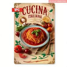 [2D Flat] 1pc Vintage Italian Cuisine Metal Sign, 8x12 Inch - Authentic Pasta & Tomato Sauce Design, Rustic Decor For Kitchen, Restaurant, Or Dining Room - Perfect Gift For Italian Food Lovers, Kitchen Wall Decor| Vintage Metal Sign| Durable Iron, Italian Kitchen Decor, Perfect For Room Decor - White - View 1