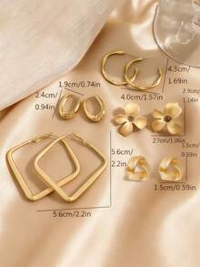 5对简约小巧新款港式耳环，复古花朵，三角扭纹几何耳环，奢华哑光高端个性时尚耳环套装，适合女性日常及节日佩戴