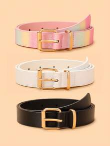 3pcs Women's New Waist Belt, High Quality PU Leather Belts For Jeans, Dresses, Student Waist Belts - Black and White - View 1