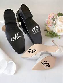 2pcs "I Do" / "Me Too" Black & White Wedding Shoe Stickers, Wedding Decoration Stickers, Waterproof Removable Stickers For Bride & Groom, Unique Wedding Memorabilia & Photo Props - Multicolor - View 5