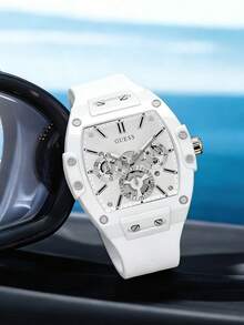 Guess Phoenix GW0203G6 多功能男士石英表，黄色硅胶表带，黑色圆筒形表盘，休闲腕表，适合日常街头运动装扮，时尚男士礼物，送给男友的理想之选 - 白色 - 查看 6