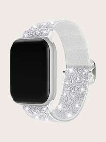 苹果闪亮尼龙水钻表带，弹性表带，兼容苹果手表 40mm、41mm、42mm、44mm、45mm、46mm，适用于苹果 Series 11、10、9、8、7、6、5、4、3、SE，可调节尼龙表带，闪亮水钻表圈，适合女性佩戴。 - 彩色 - 查看 11