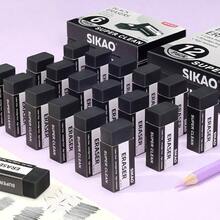 Black Erasers, 12 Pack Block Pencil Erasers U2013 Smudge - Latex - Art Erasers Adults Artists, Clean Erase School, Homework, Office Drawing - 黑色 - 查看 6