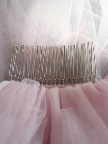 四层浪漫粉色蕾丝边新娘头纱，婚礼及伴娘头纱 - 淺粉色 - 查看 7