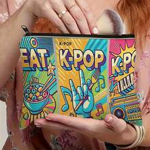 Mattel 韩流主题化妆包 - 多功能旅行洗漱收纳包，印有韩流主题图案，韩剧粉丝礼物，小巧便携，适合演唱会、生日等场合。 - 彩色 - 查看 2