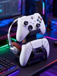 Minimalist Matte White Handle Headphone Stand, Desktop Holder, Aesthetic Handle Headphone Base, Universal 3-Tier Handle Stand And Headphone Stand, Gaming Accessories Compatible With PlayStation4/5 DualSense, X1-Box Series X/S And Headphone Stand, Layered Minimalist Design, Stable Base, Raised Platform. - Multicolor - View 10