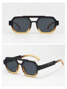 1pc Unisex Square Frame Minimalist Stylish Fashion Glasses, Suitable For Travel, Casual, Party, Beach, Daily Wear - Tea Leaves Above, Yellow Frame and Gray Panel Below - View 5