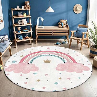 1 pieza Alfombra redonda con diseño de ciudad de dibujos animados, Alfombra redonda de arcoíris dulce, Alfombra redonda de área moderna con lunares de corazón de color, Alfombra de juego educativa con letras, números, animales y formas de frutas, Alfombra redonda decorativa de área moderna, Patrón, Alfombra, Alfombra decorativa, Decoración de dormitorio, Alfombra pequeña, Alfombra, Decoración del hogar, Alfombra de sala de estar