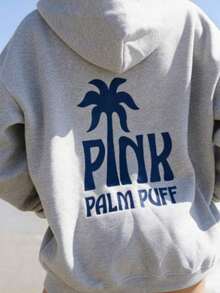 Grey Oversized Pink Tree 'PUFF' Graphic Hoodie - Urban Casual Streetwear Sweatshirt Teens & Young Adults,Hoodie,Winter Clothes For Women,Hoodies For Women,Valentine's Day,Valentine Outfits For Women-New Autumn & Winter Drop: Oversized Casual Cotton-Blend Hoodie, Unisex - 灰色 - 查看 1