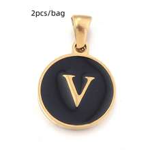 2pcs/Pack Stainless Steel Single-Sided Round English Letter Pendant, Fashionable Minimalist English Letter Pendant Necklace Accessory, DIY Jewelry Making Pendant - Black - View 32