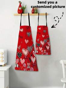 [ Customization ] 1 Customized Digital Item Name. Text. Logo. Printed Pattern Apron, Kitchen Workwear, Catering Apron, Polyester Kitchen Apron, Solid Color Woven Cooking Apron, With Pockets, Used For Kitchen Tools And Pens, Valentine's Day Gift
