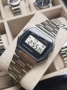 Casio 男女通用时尚电子手表 A168WA-1、A159W-N1 复古不锈钢表带方形表盘腕表，具备日历、闹钟和秒表功能，防水，适合日常佩戴 - A158WA-1 - 查看 7