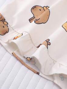 2pcs Tween Girl Cartoon Capi Bara Collar Cardigan Pajama Set, New Flame Retardant Lightweight Short Sleeve Shorts 2-Piece Outfit, Unisex Children Casual Homewear Set, Suitable For Holidays - White - View 7