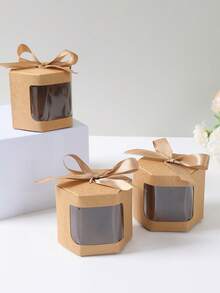 10pcs Kraft Paper Hexagon Window Cake Boxes, Brown Hexagon Kraft Paper Window Cake Boxes, Baking Packaging Gift Boxes, Mini Cupcake Boxes, Surprise Small Gift Decoration Wedding Candy Boxes, Birthday Party Favor Packaging Boxes, Baby Gender Reveal Party Gift Boxes, Party Favor Packaging Decoration Boxes, Party Small Gift Boxes - Brown - View 7