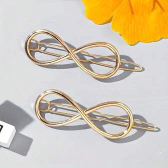 2个优雅简约的8字形金属发夹，适合日常佩戴