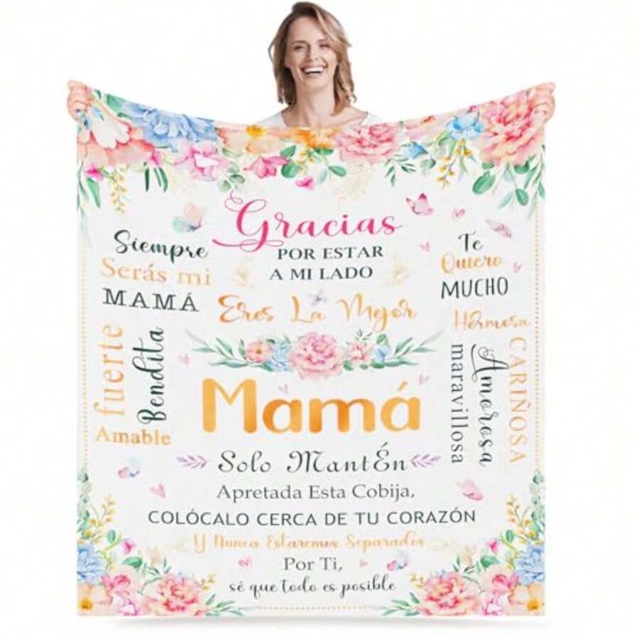 CYPNRegalos para Mama Cumpleaños Dia de la Madre Frase en Español - a Mi Mama Manta Regalo de Hija Hijo - Franela Suave Manta Arrojadiza Regalos para Madre Navidad 130x150cmFashion - Amor (mamá) - Ver 1