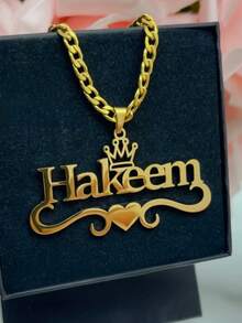 Customized Name Crown Heart Necklace, Personalized Nameplate Pendant Necklace On Cuban Chain, Suitable For Daily Wear All Year Round, Best Gift For Family And Friends - Multicolor - View 5