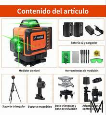 Nivel Láser Autonivelante 360° 16 Líneas Verdes Con Trípode y 2 Baterías Remoto Control - Negro - Ver 2