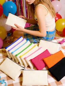 50/20/10/5件套空白帆布铅笔盒，配彩色拉链，DIY工艺绘画空白升华化妆包，洗漱用品收纳袋，学生文具袋，学校用品拉链袋，创意礼品袋，适合生日、节日、母亲节、情人节、开斋节等场合，轻便旅行收纳袋，个人物品收纳袋 - 米色 - 查看 3