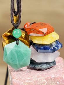 Handmade Woven Hexagram Pendant Necklace With Natural Stones - Tiger Eye, Green Aventurine, Blue Sodalite, Unisex Couple Necklace - Multicolor - View 6