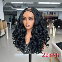 22in V-Part Wavy Curly Wig, High Temperature Fiber, Voluminous, Suitable For Daily Wear And Parties - Black - View 4