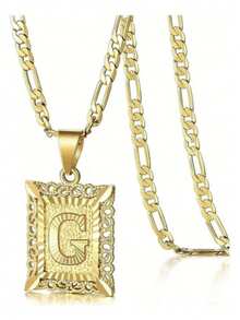 Initial Necklace Square Letter Pendant Necklace Capital Monogram Necklace Alhpabets From A-Z Figaro Chain Necklace - Multicolor - View 9