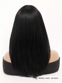 XOUJE Tóc giả dài 20 inch màu đen tự nhiên, thẳng, có lớp mái, mềm mại và dễ tạo kiểu, làm từ sợi tổng hợp, hoàn hảo cho sử dụng hàng ngày, vẻ thanh lịch đơn giản, các bữa tiệc, công sở, nhập vai và các lễ hội. - màu đen - Xem 4
