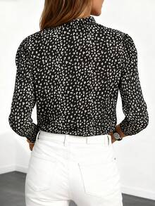 Women's Floral Print Ruffle Sleeve Blouse, Casual & Fashionable For Everyday Wear - Black - View 2